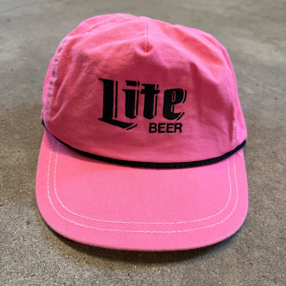 Miller Lite Beer Hat Men OS Pink Vintage Rope Strapback Heartland Headwear USA